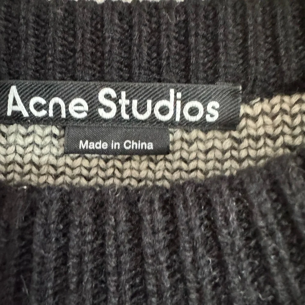 Acne Studios Face Checkerboard Wool Sweater Black Oatmeal Beige XS - Picture 4 of 9